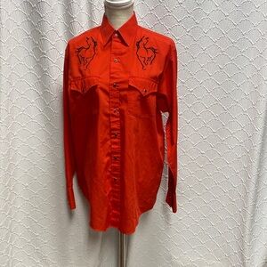 High Noon size large reg Women's‎ Red Embroidered Button Down Shirt cowgirl snap